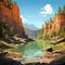 Tranquil River Rim Illustration With Spectacular Backdrops