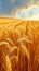 Tranquil rural landscape pattern unfolds in golden autumn wheat fields