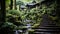 Tranquil scene ancient staircase leads to Japanese formal garden generated by AI