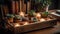 A tranquil scene of elegance candlelit plant decor in domestic room generated by AI