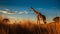A tranquil scene of a giraffe grazing in the savannah generated by AI