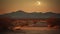 Tranquil scene glowing sunset over African mountain range and savannah generated by AI