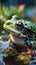 Tranquil scene: Green frog Rana esculenta enjoys the water\\\'s embrace.