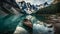 Tranquil scene of majestic Rocky Mountains reflected in Moraine Lake generated by AI