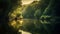 Tranquil scene of natural beauty forest, tree, pond, reflection generated by AI