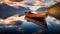 Tranquil scene of nautical vessel on reflection of mountain landscape generated by AI