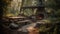 Tranquil scene of an old fashioned bench under a pine tree generated by AI