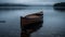 Tranquil scene of a rowboat on a serene, reflective pond generated by AI