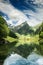 Tranquil scene of seealpsee lake reflecting the mountain of Alps