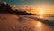 Tranquil scene, sunset over tropical coastline waters generated by AI