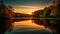 Tranquil scene Sunset reflects on forest pond generated by AI