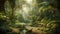 Tranquil scene of a tropical rainforest, beauty in nature mystery generated by AI