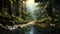 Tranquil scene of a tropical rainforest, beauty in nature mystery generated by AI