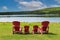 Tranquil scene with the view from four chairs at Fundy National Park