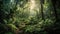 Tranquil scene of wet tropical rainforest growth generated by AI