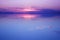 Tranquil scenery in blue and pink colors.