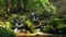 Tranquil scenery: sunlit mountain creek in a beautiful green forest