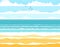 Tranquil seashore beach ocean or sea, summer holidays and vacations theme vector illustration, can be used as a background for