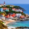 A tranquil seaside town with colorful buildings and a lighthouse2, Generative AI