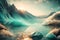 Tranquil Serenity: Abstract Turquoise and Beige Mountain Landscape