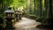 Tranquil setting of bamboo forest with traditional lanterns