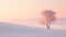 Tranquil Snowscape: A Lone Girl Walking In Pink And Amber