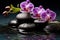 Tranquil Spa orchids stones drops. Generate Ai