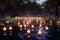 Tranquil Stream with Floating Memorial Candles A