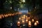 Tranquil Stream with Floating Memorial Candles A