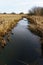 Tranquil Stream Surrounded with Light Brown Dead Grass.