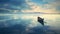 Tranquil sunset on blue seascape, sailboat and fishing boat abandoned generated by AI