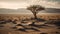 Tranquil sunset over arid savannah, beauty in nature silhouette generated by AI