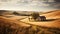 Tranquil sunset over idyllic farm, rolling landscape, rustic beauty generated by AI