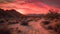 Tranquil sunset over majestic mountain range in arid wilderness terrain generated by AI