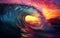 Tranquil Sunset Surf Wave, Generative AI