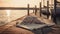 Tranquil sunset on wooden jetty by water generated by AI