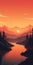 Tranquil Swamp Sunset: Minimalistic 8k Illustration Of River And Woodland