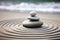 Tranquil Tide: A Zen Beachscape of Stacked Stones and Simplified