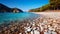 Tranquil Tropical Beach Day: Idyllic Coastline and Clear Blue Sky generated by AI tool