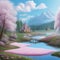 A tranquil view of a vibrant candy floss tale landscape