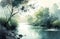 Tranquil Watercolor River for Relaxation and Meditation.