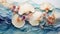 Tranquil watercolor waves and seashells forming a seamless pattern