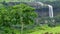 Tranquil Waterfall Framed by Verdant Trees on One Side