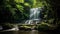 Tranquil waterfall with lush greenery in scenic view