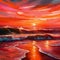 Tranquil waves gently embracing the shore under the warm hues of a sunset, painting the sea in shades of orange and pink