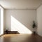 This tranquil white room features and a plant nightstands, offering essential simplicity in interior design.