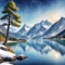 Tranquil Winter Landscape with Snowcapped Mountains and Frozen Glacial Lake. ai generative