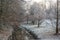 Tranquil winter scene of a pastoral field blanketed in layer of frosty snow, in Westphalia, Germany