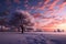 A tranquil winter sky creates a serene and captivating landscape background