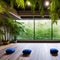 A tranquil yoga and meditation space with floor pillows, plants, and natural light4, Generative AI
